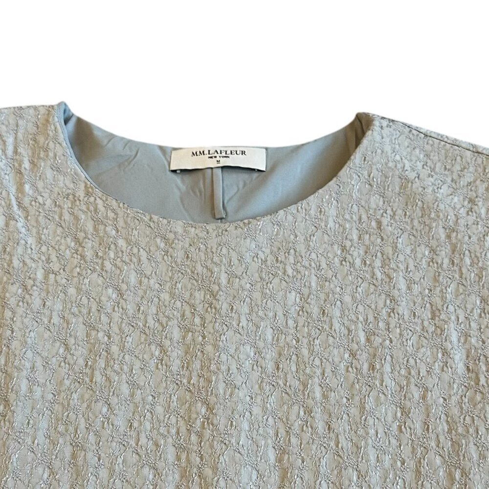 MM Lafleur Grey Sleeveless Textured Shift Dress Crew Neck Size Medium Women's - Picture 2 of 11